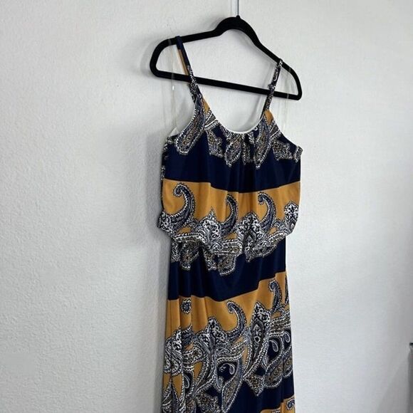 Magic Womens Yellow & Blue Paisley Boho Summer Maxi Dress Spaghetti Straps Large - Picture 11 of 12